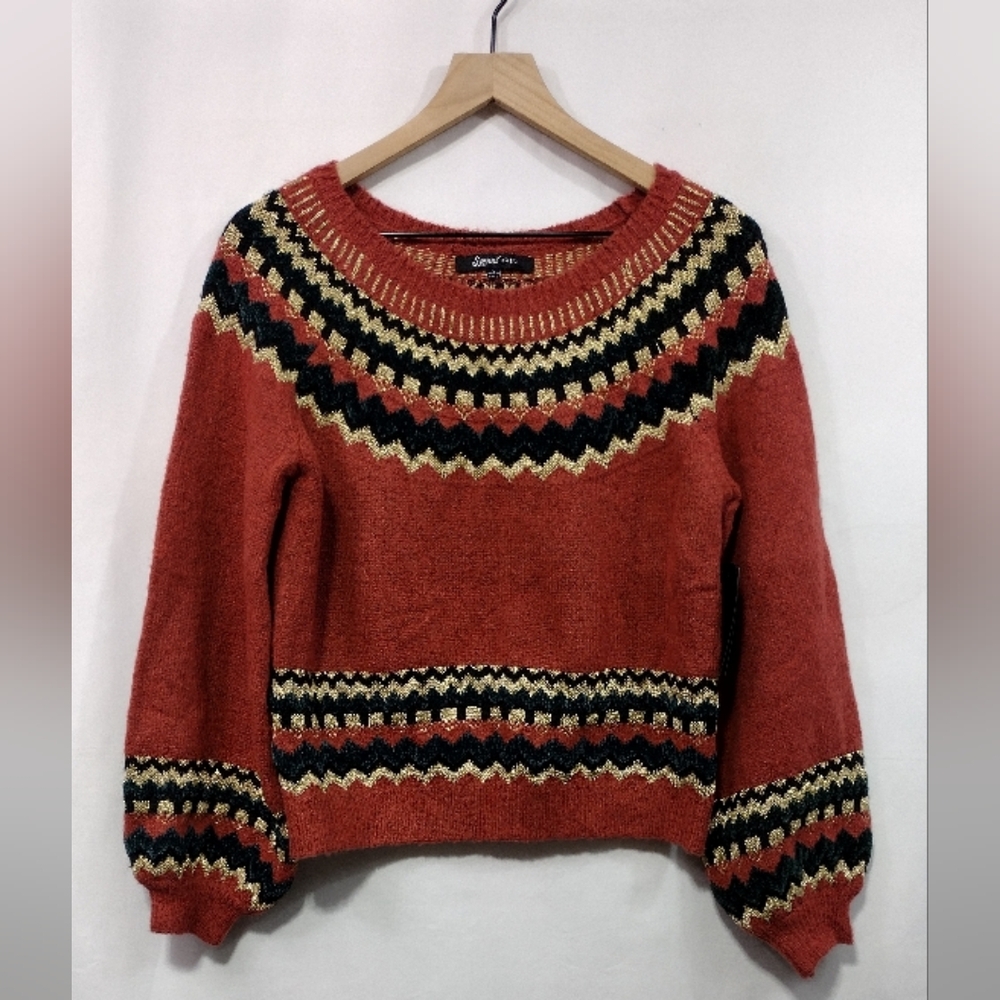 NWT Sweet Rain Fairy Isle Balloon Sleeve Sweater Women's L Burgundy Boho Retro - Picture 3 of 12